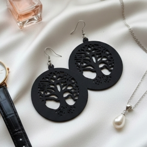 Tree of life earrings, Wooden drop earrings, Tree of life, Tree of life wooden - Picture 4 of 12